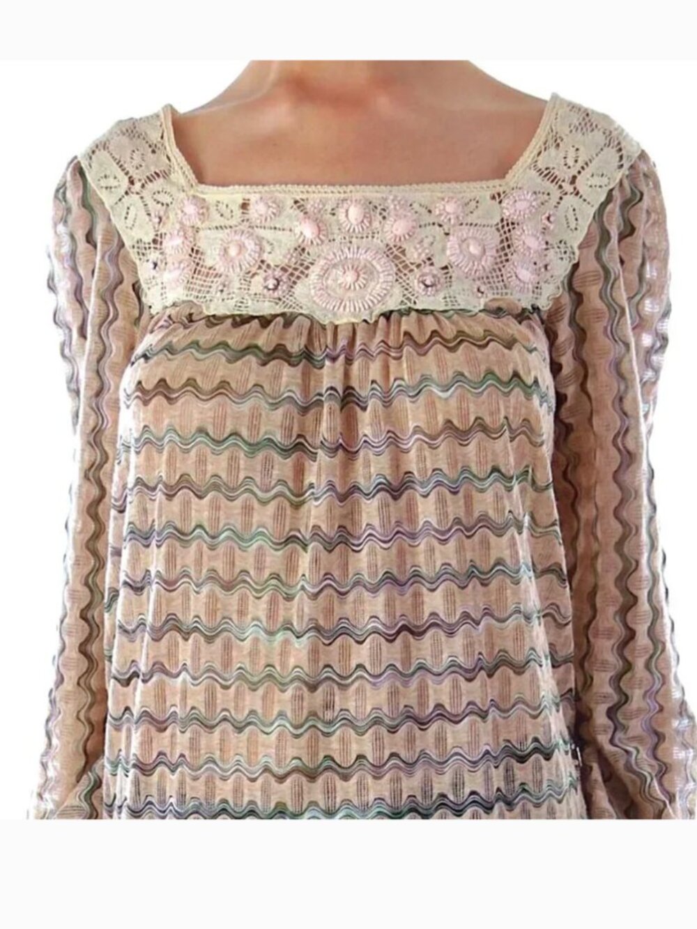 FREE PEOPLE New Romantics Beaded Chevron Print Babydoll Top